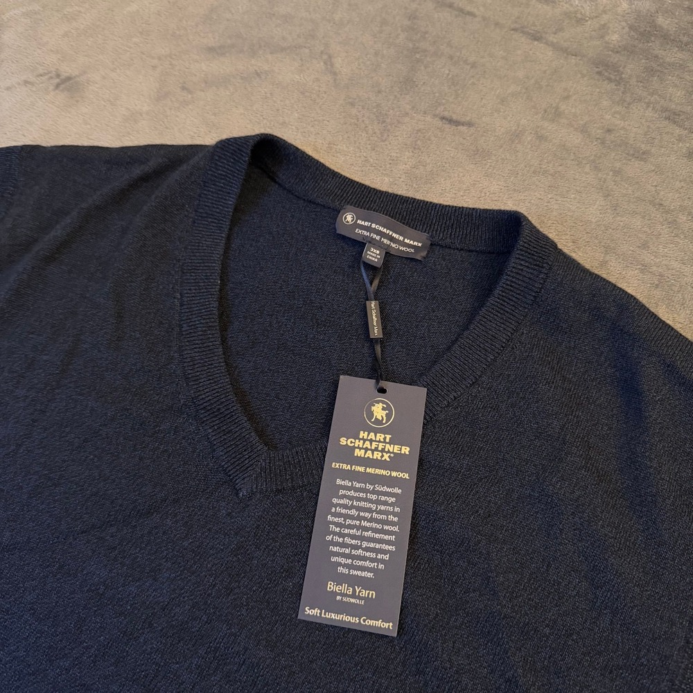 Hart Schaffner Marx Biella Yarn Sweater Vest Mens 3XB Navy Blue Merino Wool‎ NWT